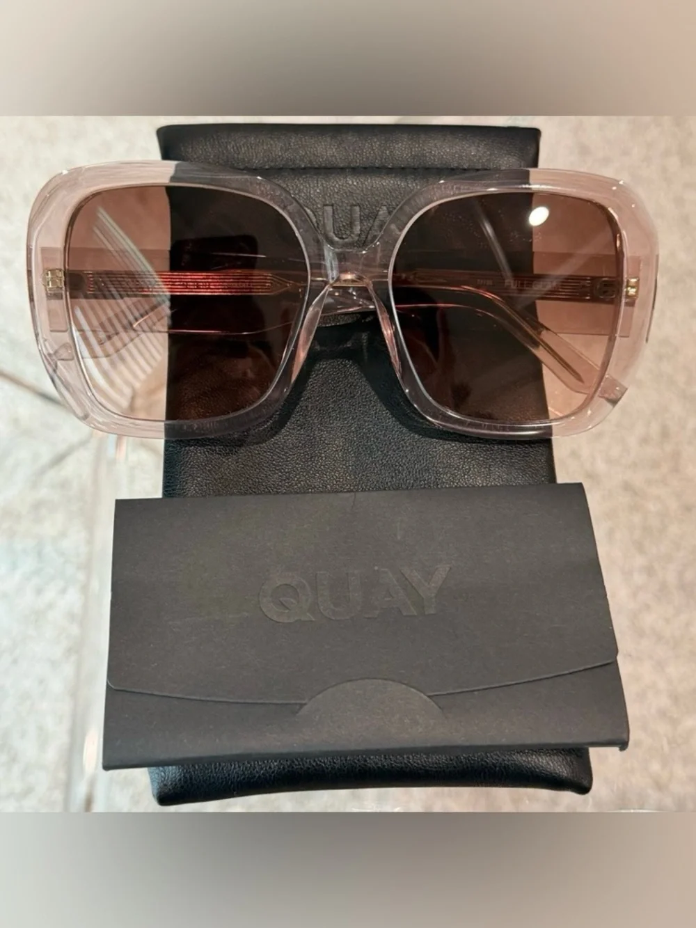 Quay Australia Translucent Full Glam Oversized Square Sunglasses Brown Lense